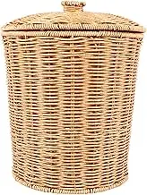 domoi Woven Basket Trash Can Round Rattan Waste Basket with Lid Planter Woven Storage Baskets Wicker Wastebasket Garbage Bin