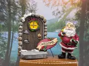 NEW CHRISTMAS VILLAGE RESIN SANTA CLAUSE DOOR WELCOME SIGN FIGURE FIGURINES