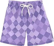 [Caihoyu] Plaid Purple Deep Purple White Light Purple Kids' Swim Trunks for Boys for Boys Fun Boys' Swim Trunks for Beach Holidays 8T