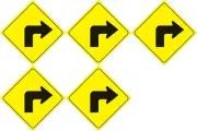 Set of 5 Yellow Plastic Reflective Sign 12 Inch - Right Turn