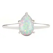 1.20Ct Pear Shape 100% Natural Australian Full Fire Opal Ring In 14KT White Gold