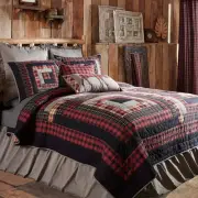 Cumberland King Log Cabin Patchwork Quilt Country Primitive Red Black