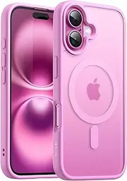 JETech Magnetic Case for iPhone 16 Plus 6.7-Inch Compatible with MagSafe, Translucent Matte Back Slim Shockproof Phone Cover (Pink)