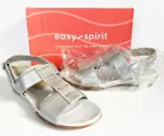 EASY SPIRIT silver 040 HAZEL leather embellished wedge SANDALS size 9.5 NIB