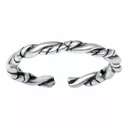 Twist Rope Toe Ring - .925 Stirling Silver with Rhodium Plating - Adjustable