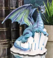 Ebros Blue Snow Wraith Winter Dragon On Giant Ice Crystal Rocks Figurine 4.25"H