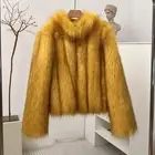 Women Faux Fox Fur Coat Short Jacket Patchwork Fashion Thicken Coats Winter Chic