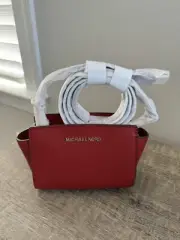 NWT Michael Kors Selma Mini Messenger Leather Crossbody Bag Scarlet