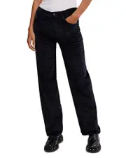 Free People Risk Taker Corduroy High Rise Straight Jeans in Jet Black