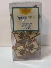 12 Pc Springmaid Palm Tree Ivory Square Resin Bamboo Shower Curtain Hooks NIB