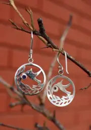 Round Silver Peace Dove Earrings