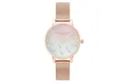 Olivia Burton Sparkle Butterfly, Midi Blush Dial With Blue Mother of Pearl, Rose Gold Mesh Women's Watch - OB16MB38