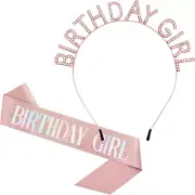 Birthday Crowns for Women, Rose-Gold Birthday Girl Sash & Birthday Tiara for Wom