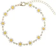 [ZORVUJI] Anklet for Women 14K Gold Plated Gold Waterproof Adjustable Boho Anklet with Pendant Daisy Summer Foot Jewellery for Women and Girls