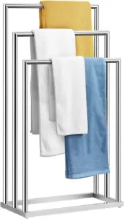 Towel Rack Stand Stainless Steel 3 Tier Drying Shelf Free Standing Towel Holder