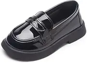 [Mesiiloly] Toddler Girls PU Leather Solid Color Flat Dress British Style Princess Loafer Shoes for School Students