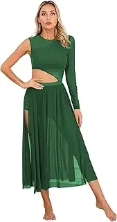 [Linjinx] Adult Womens Lyrical Dance Costumes Tulle Side Split Maxi Dress Modern Contemporary Dancewear
