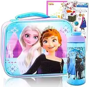 Disney Frozen Lunch Bag Bundle for Girls, Kids ~ Frozen Lunch Box Set Featuring Anna and Elsa with Frozen Page Clips, Stickers, Water Pouch and More (Frozen School Supplies)