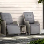 3PC Gardeon Recliner Chairs Table Sun lounge Outdoor Furniture Wicker Adjustable Grey