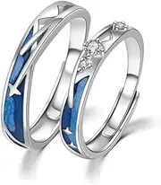 [Kokoma] Meteor Shower Matching Couple Rings for Him and Her Sterling Silver 925 Crystal Cubic Zirconia Starry Sky Lucky Star Engagement Wedding Ring Promise Ring Statement Band Adjustable Finger Bands Set,