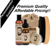 Grooming Kit. Beard Oil, Beard Balm, Beard Wash, Soap & Wood Beard Brush