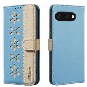 For Google Pixel 9a Case BINFEN COLOR BF36 Floral Pattern Phone Cover RFID Blocking Wallet Stand Multicolor Baby Blue