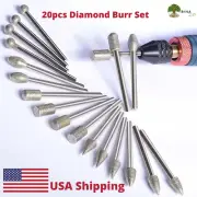20 pcs Set Diamond Burr Set Drill Bits Mini Drill Dremel Rotary Tool Accessories