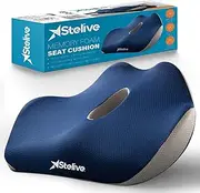 Stelive Memory Foam Seat Cushion Butt Support Pillow Office Chair Car Seat Cushion Coccyx Cushion Coccyx Orthopedic Pillow Removable Cover for Tailbone and Coccyx Pain Relief (Blue, Grey)