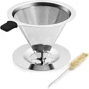YiiMO Pour Over Coffee Dripper Filter, 1-4 Cups Double Mesh Paperless Manual Reusable Permanent Coffee Cone Stainless Steel