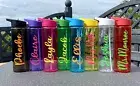 Kids Water Drinks Bottle Personalised Flip Top Straw Sports Fluorescent School