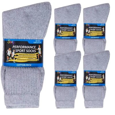 12 pairs Kids Boys Cotton Rich Grey Sports School Socks Size 6-8 9-12 12-3 4-6