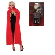 56" Red Cape Stand-Up Collar Fangs Blood Set ADULT/CHILD DEVIL Vampire COSTUME