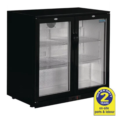 Polar 2 Hinged Glass Doors Black Bar Fridge 198L Display Drinks Bar Cafe Pub