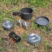zolyet Camping Cookware Set Lightweight Portable Pan Kettle Cups Spoon Fork Cutter for Picnic Hiking Orange
