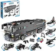 City Police Car Building Block Set, 7 in 1 SWAT Mobile Command Center Truck with Police Car, Helicopter, Boat, STEM Toys for Kids 6-12, 1014 PCS