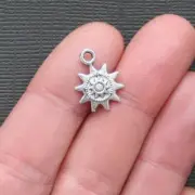 BULK 50 Sun Charms Antique Silver Tone 2 Sided with Beautiful Detail - SC882