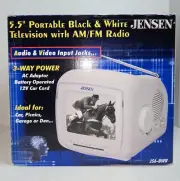 Jensen 5.5" J56-BWR Portable B&W CRT TV Am/fm Radio New Unused White Car Camping