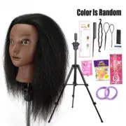 African Mannequin Head 100%Real Hair Hairdresser Training Head with Tripod