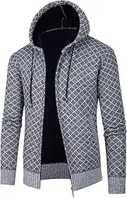 [Generic] Men's Hooded Long Cardigan knitwear Regular Fit Sweaters Hoodies Coat for men Full Zip Fleece Lined sweater, Light Gray, XXL