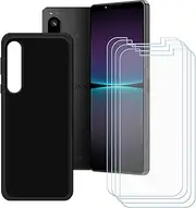 [LCEHTOGYE] Case for Sony Xperia 1 V + 4 Pcs Tempered Glass Screen Protector, Slim Black Shock-Absorption Soft TPU Bumper Protective Phone Case Cover for Sony Xperia 1 V (6,5")