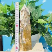 984g Natural Ocean Jasper Obelisk Quartz Crystal Wand Point Reiki Healing Tower
