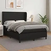 vidaXL Faux Leather Box Spring Bed/Double Size/Black - Adjustable Headboard/Includes Mattress & Topper - Bedroom Furniture Piece