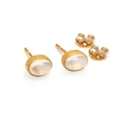 Opal Gemstone 18K Yellow Gold Anniversary Gift Stud Earrings Minimalist Jewelry