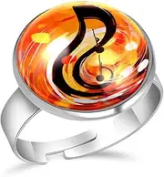 [FVQL] Adjustable Ring for Girls, art pattern abstract music notes, 0.67inch/1.7cm, Glass, glass