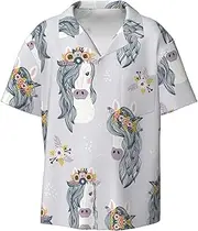 [YANYU] Adorable Horses Print Hawaiian Shirts Men Short Sleeve Button Down Cuban Collar Shirt Summer Beach Days