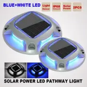 2x Blue White LED Solar Pathway Light Outdoor Road Dock Deck Step Driveway Lamp