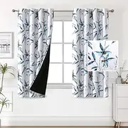 PrinceDeco 100% Blackout Curtains 160 CM Length 2 Panels Set Printed Drapes Thermal Insulated Curtains for Bedroom with Black Liner Sound Proof Curtains, Bella Vista Indigo