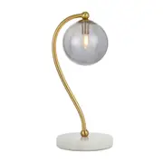 Foscani Smooth Smoke Glass White Marble Base Table Lamp