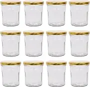 Argon Tableware Glass Jam Jars with Airtight Gold Lids - 250ml - Pack of 12 - Empty Screw Top Kitchen Storage Jar for Food, Honey, Spice, Pickling, Preserving, Candle Making