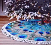 MSGUIDE 48 inch Peacock Feather Circle Christmas Tree Skirt